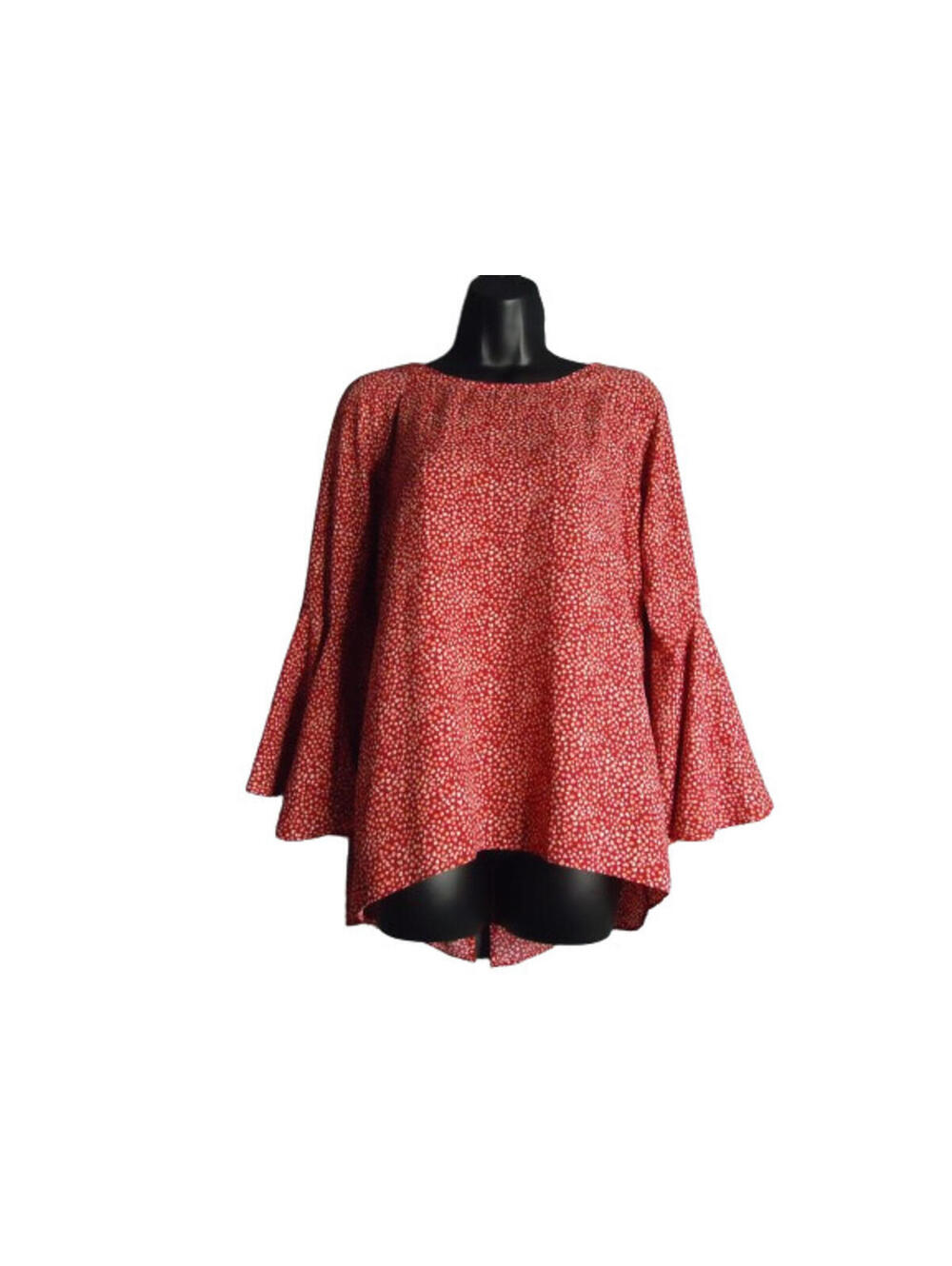 Lauren Conrad Red/Pink Spotted Semi Sheer Drapey Bell Sleeve Blouse Size Med